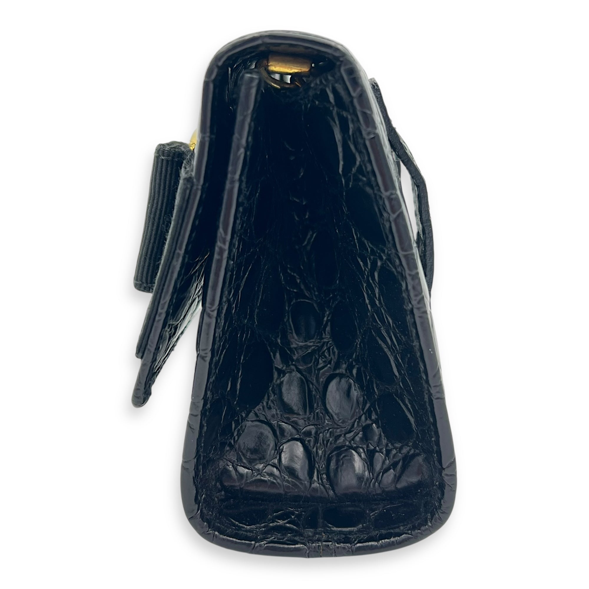Vara Bow Shoulder Bag Black in Crocodile Leather, Gold hardware - Image 4