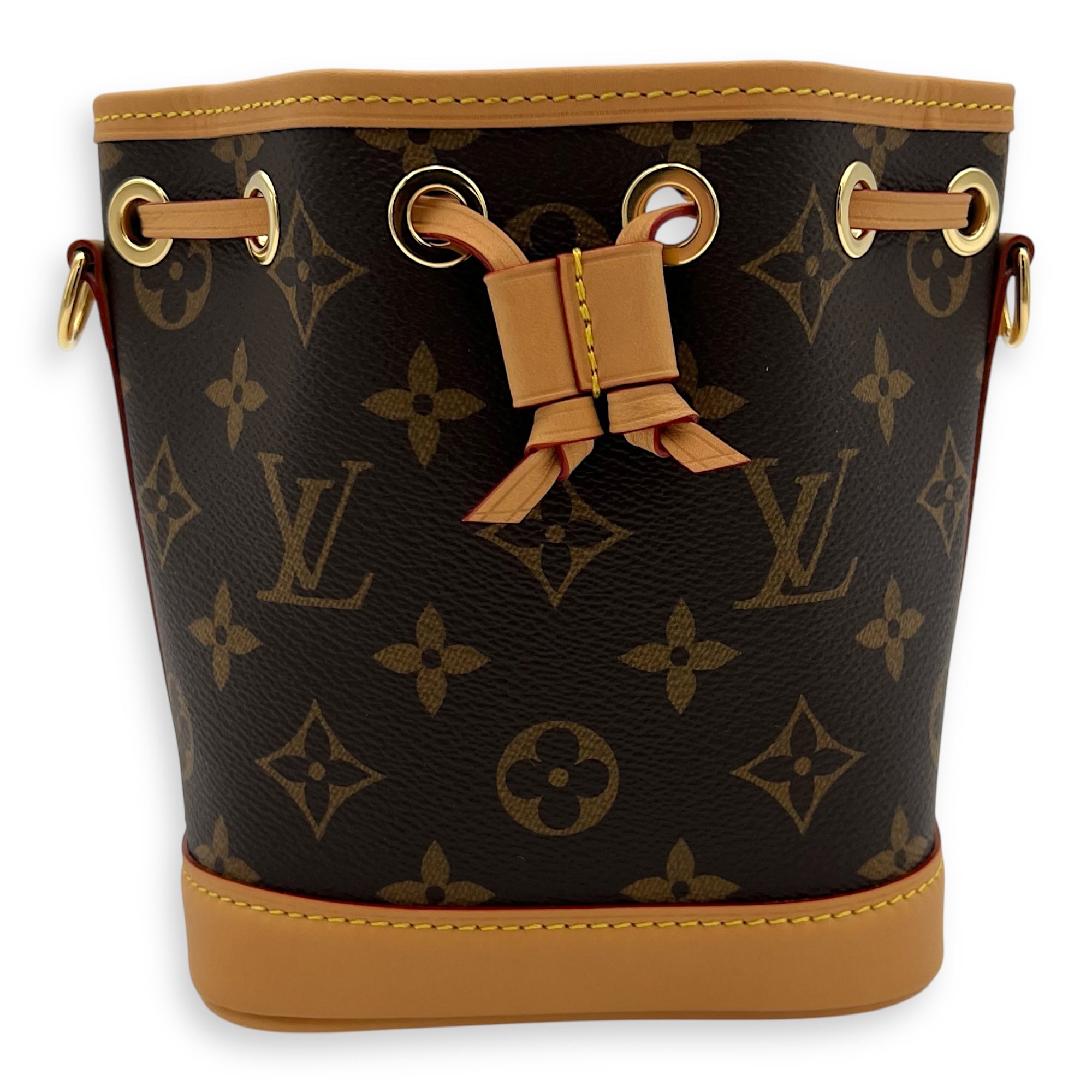 Noe Crossbody Bag Nano Brown in Monogram Coated Canvas, Gold hardware