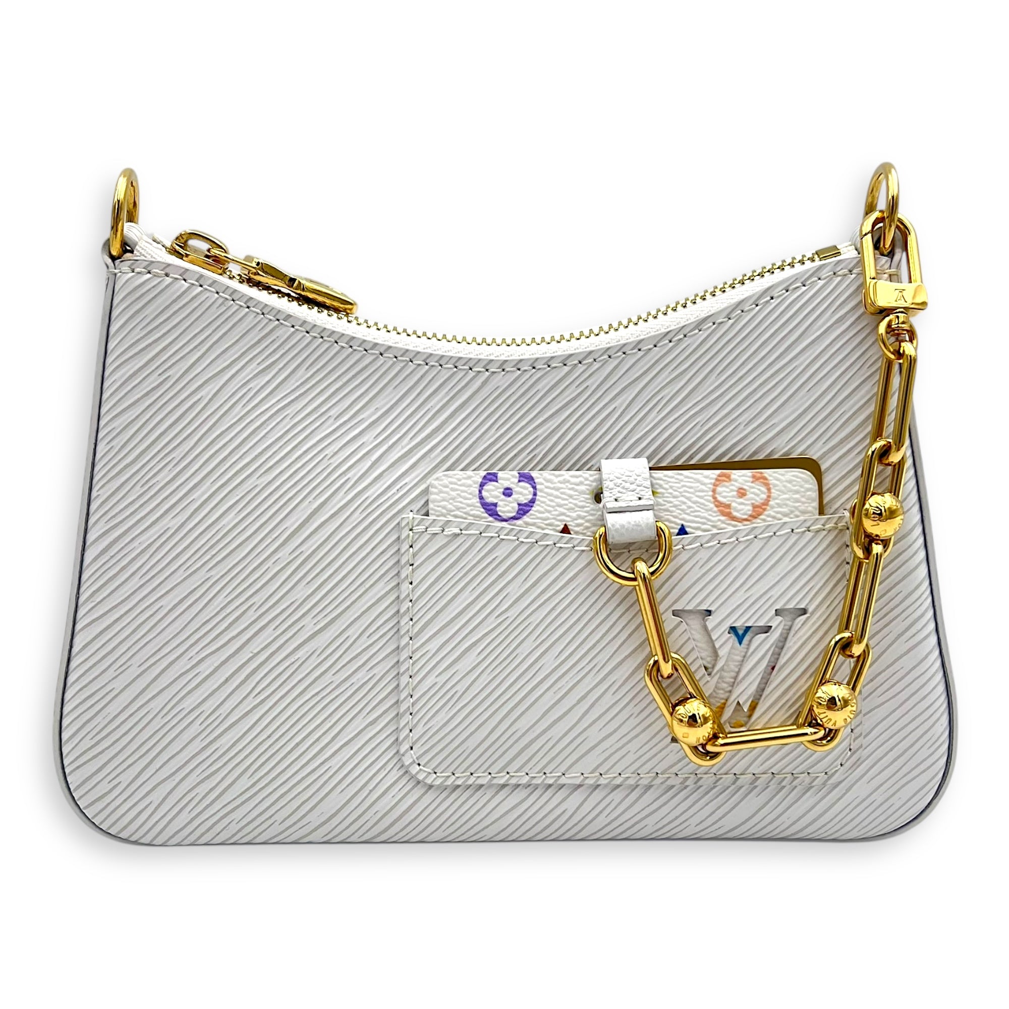 Marellini Shoulder Bag White in Epi Leather, Gold hardware