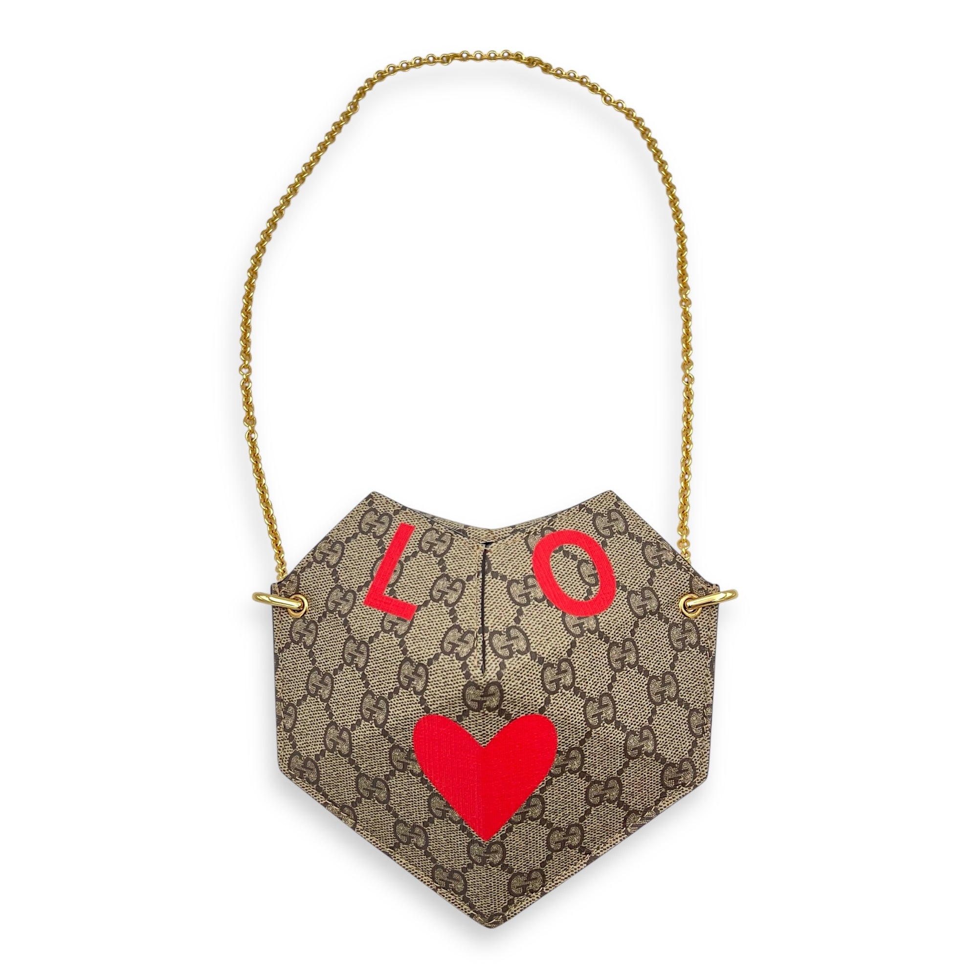 Supreme Heart Love Chain Shoulder Bag Beige in Coated Canvas, Gold hardware - Image 11