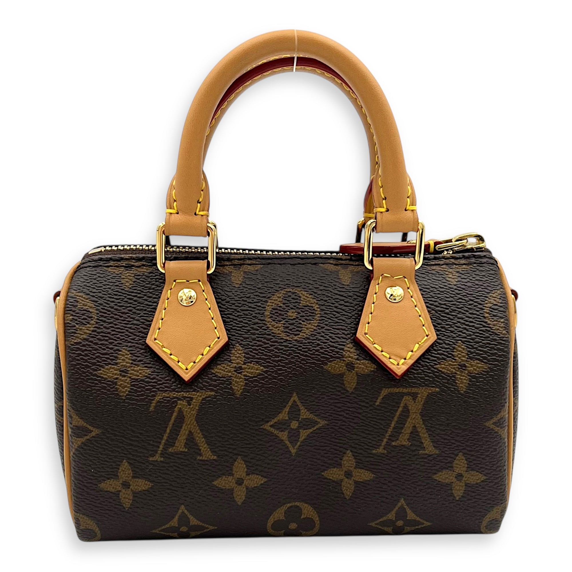 Speedy Crossbody Bag Nano Brown in Monogram Coated Canvas, Gold hardware
