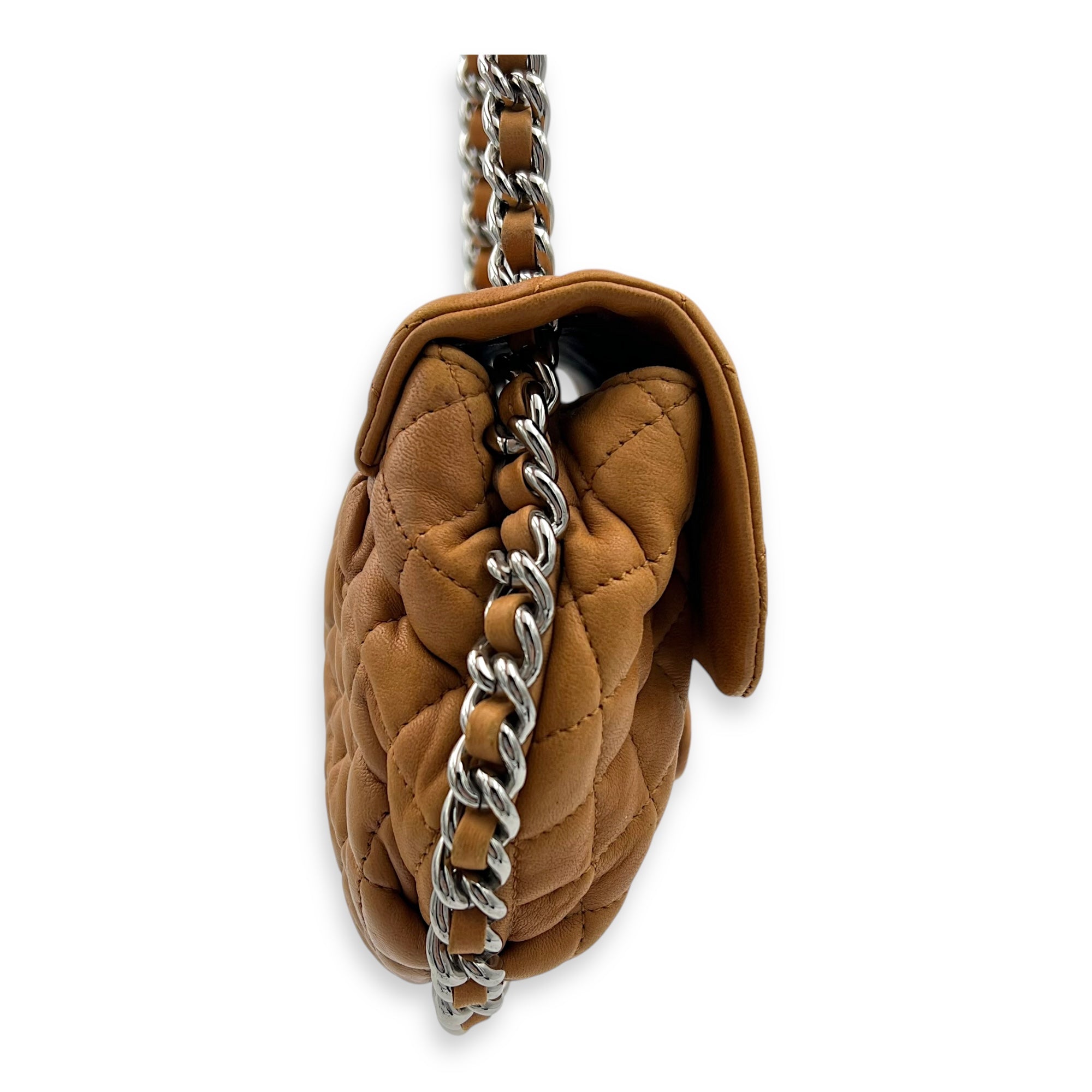 Chain Around Shoulder Bag Brown in Calfskin, Silver hardware - Image 4