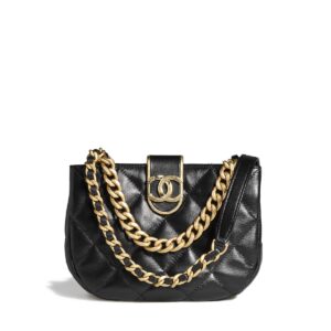 Small Hobo Bag Lambskin & Gold-Tone Metal Black - CB019