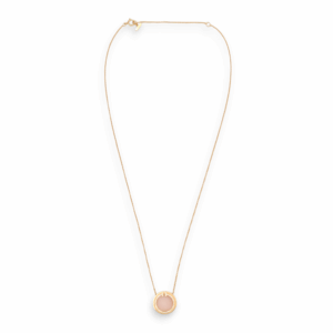 Diamond and Pinic Opal Circle Pendant 46 Diamonds Necklace in Rose Gold