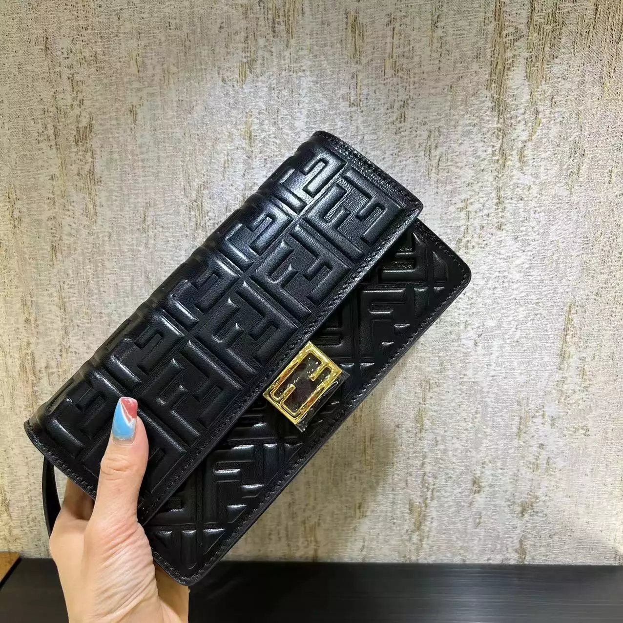 Wallet On Chain Baguette Black Nappa Leather - Repbags.ru - Image 3