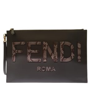Fendi Dark Grey Python Clutch