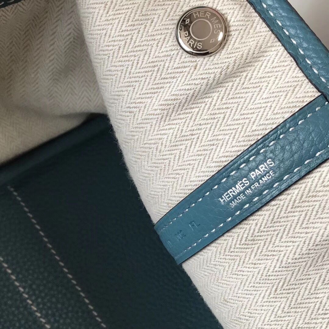 Hermes Garden Party 30 Bag In Blue Jean Taurillon Leather - Image 7