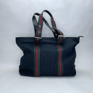 GG Monogram Web Black Tote Bag in Canvas, Silver hardware