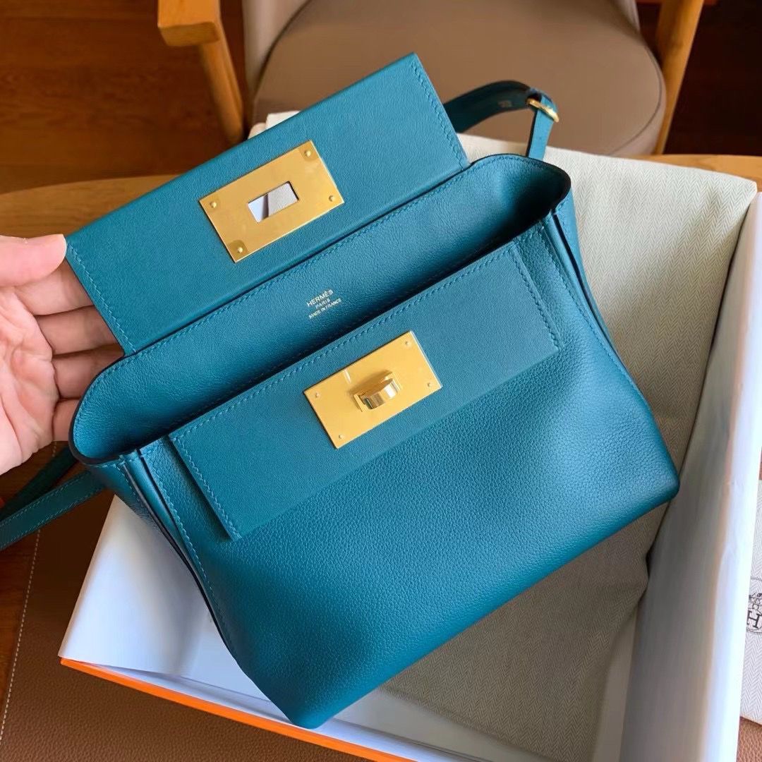 Hermes 24/24 Mini 21 Handmade Bag in Vert Bosphore Evercolor Leather - Image 6