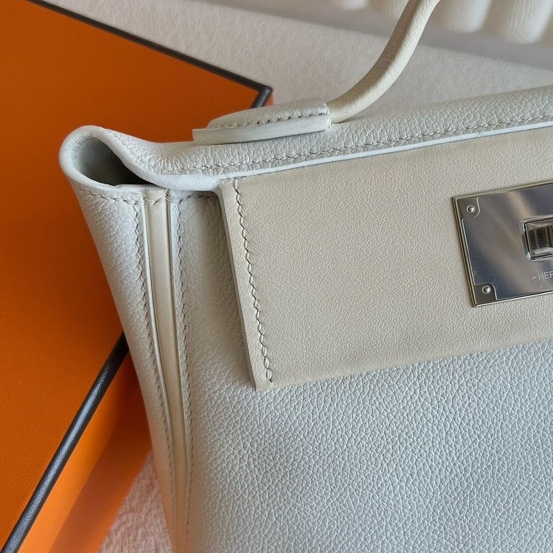 Hermes 24/24 Mini 21 Handmade Bag in White Evercolor Leather - Image 5