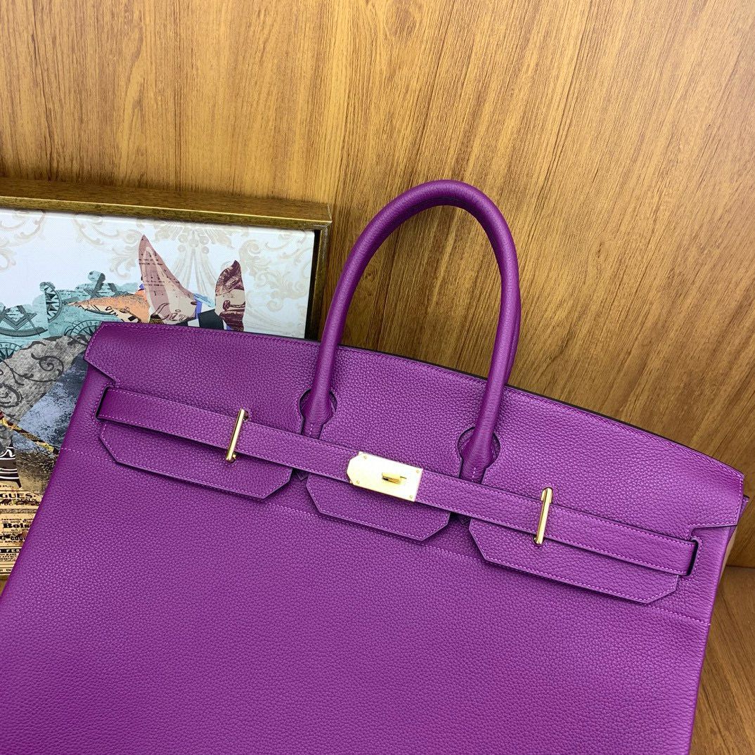 Hermes Birkin HAC 50 Handmade Bag in Anemone Clemence Leather - Image 7