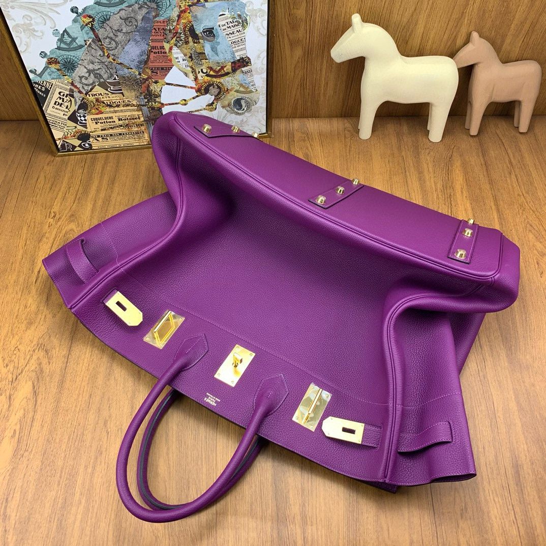 Hermes Birkin HAC 50 Handmade Bag in Anemone Clemence Leather - Image 10