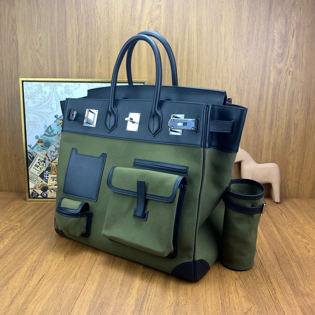 Hermes HAC Cargo Birkin 40 Handmade Bag in Green Toile - Image 4