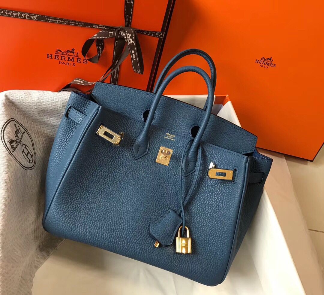 Hermes Birkin 25cm Bag In Blue Agate Clemence Leather GHW - Image 3