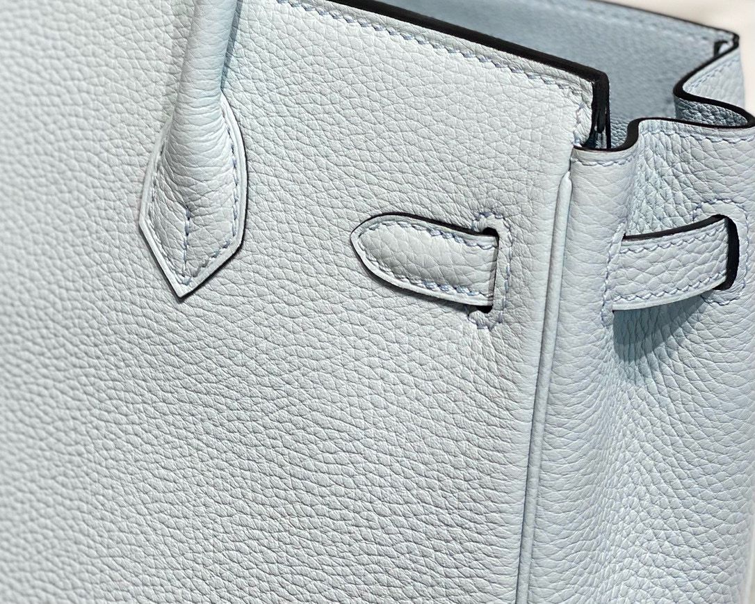 Hermes Birkin 25cm Bag In Blue Brume Clemence Leather PHW - Image 7