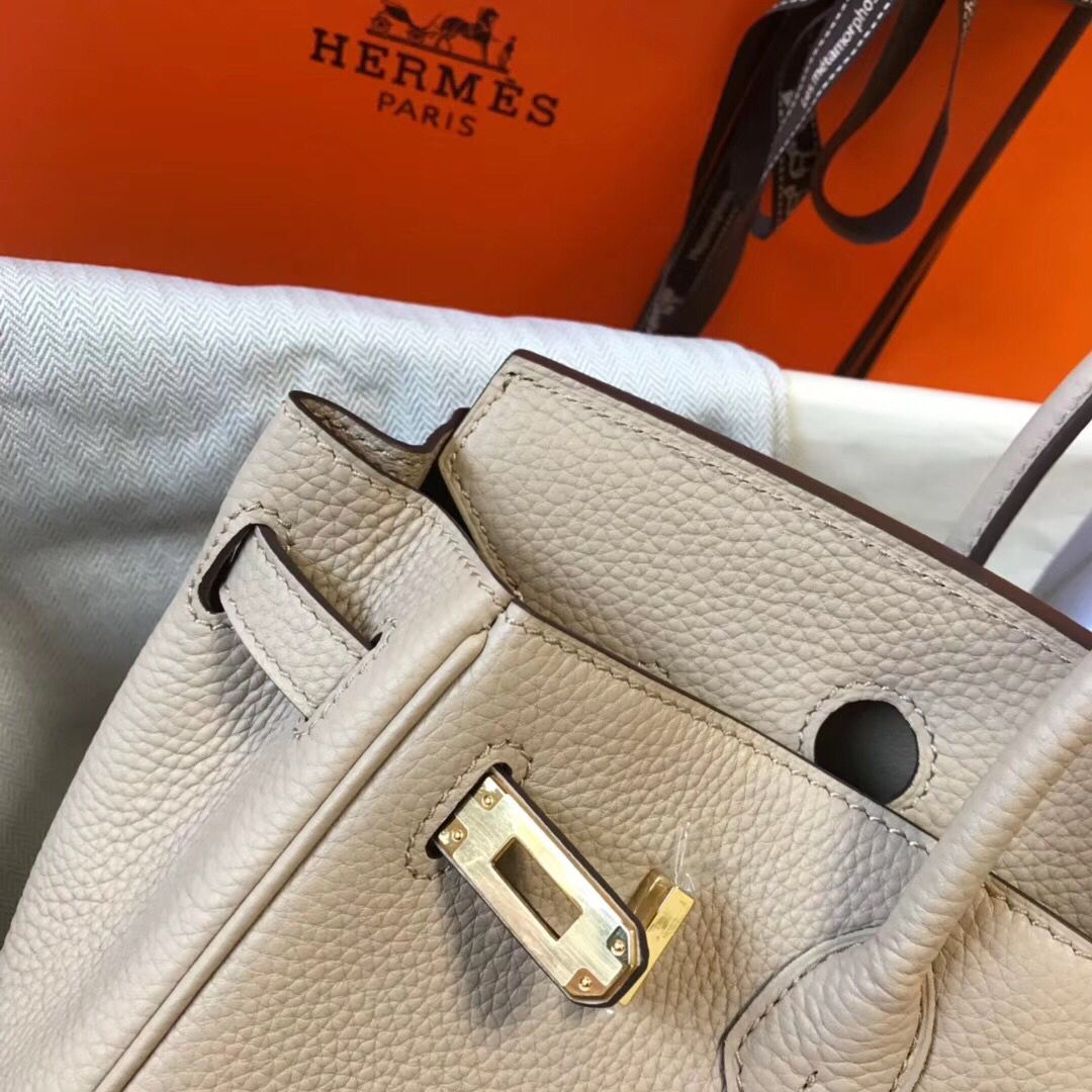 Hermes Birkin 25cm Bag In Beige Clemence Leather GHW - Image 8