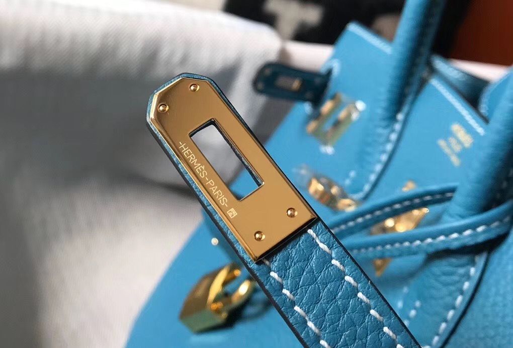 Hermes Birkin 25cm Bag In Blue Jean Clemence Leather GHW - Image 7