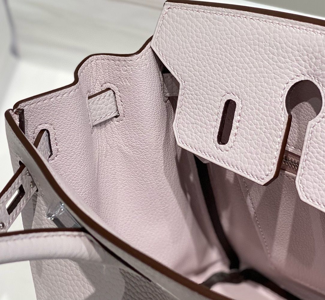 Hermes Birkin 25cm Bag In Mauve Pale Clemence Leather PHW - Image 9