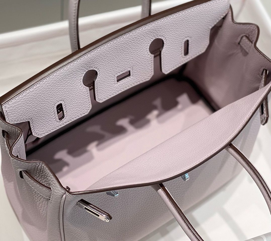 Hermes Birkin 25cm Bag In Mauve Pale Clemence Leather PHW - Image 10