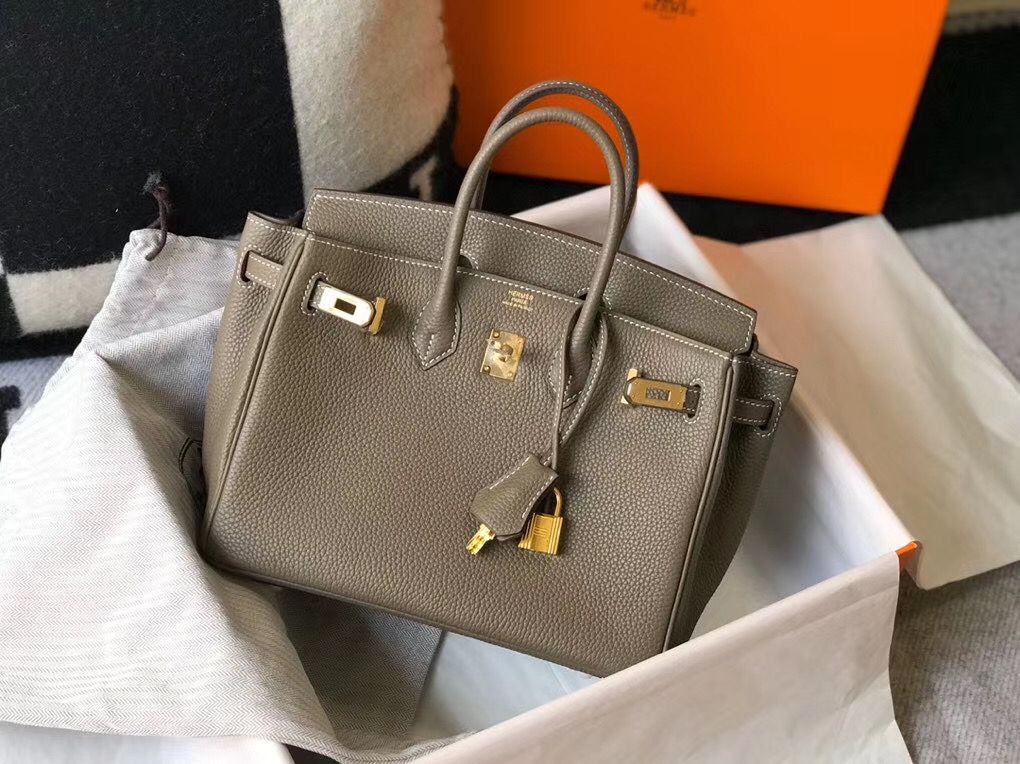 Hermes Birkin 25cm Bag In Taupe Clemence Leather GHW - Image 4