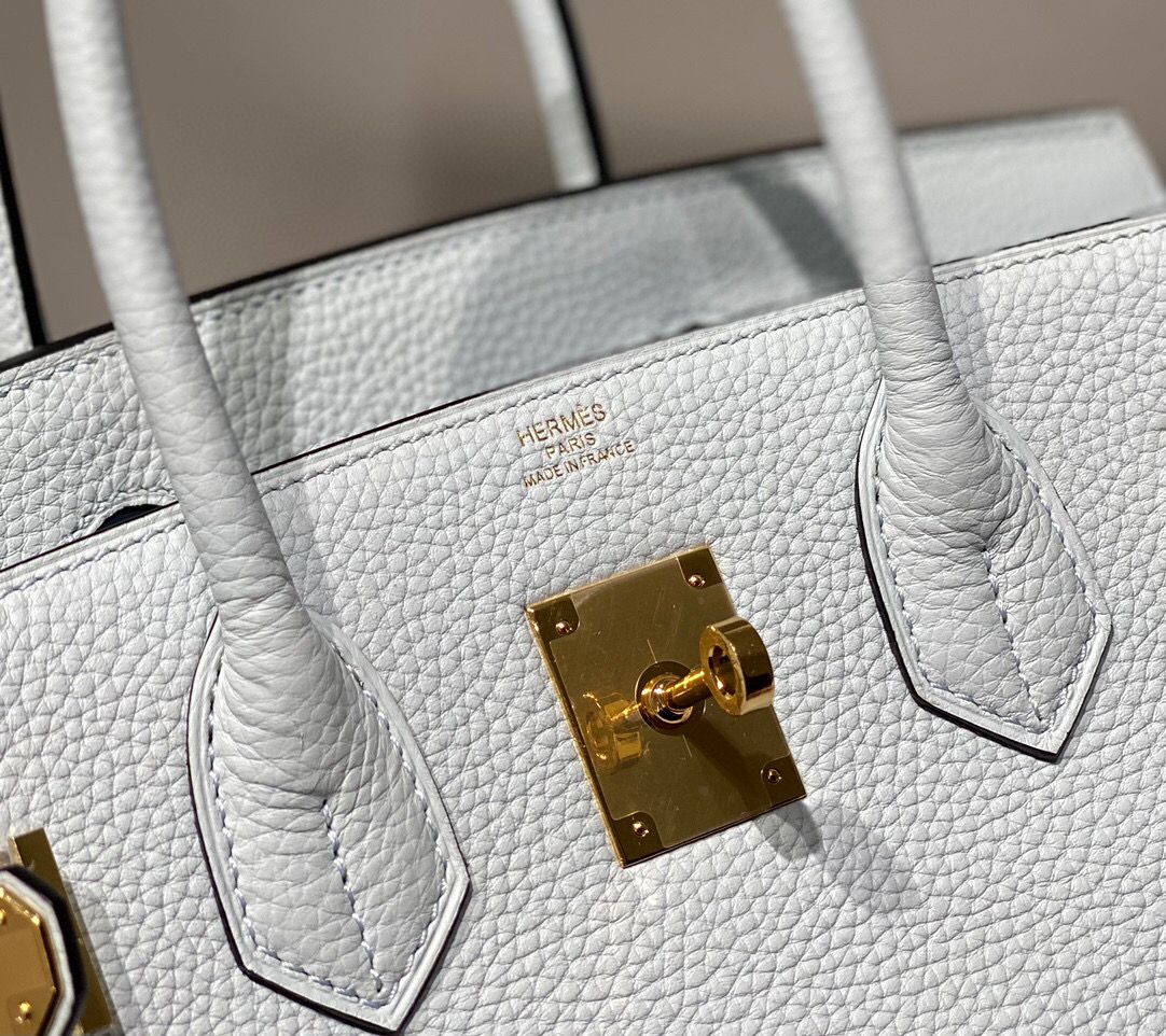 Hermes Birkin 30cm Bag In Blue Brume Clemence Leather GHW - Image 7