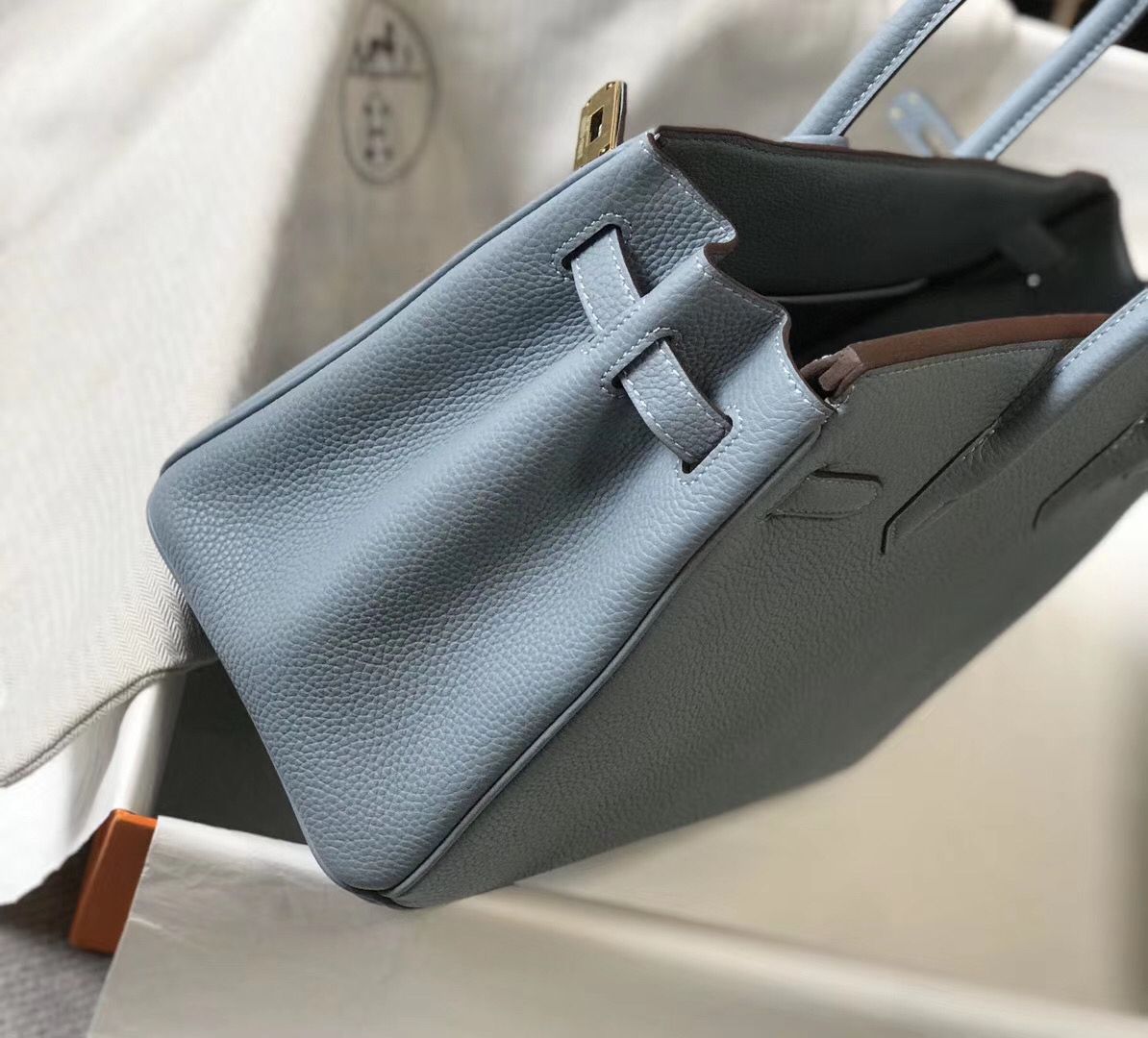 Hermes Birkin 30cm Bag In Blue Lin Clemence Leather GHW - Image 4