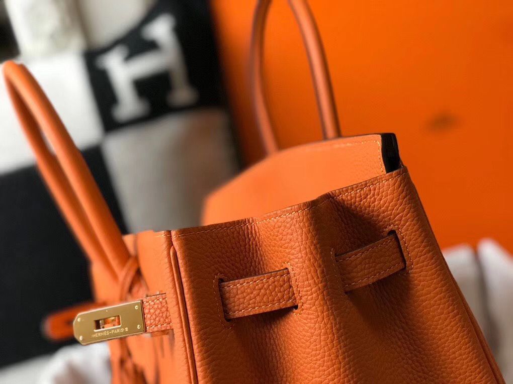 Hermes Birkin 30cm Bag In Orange Clemence Leather GHW - Image 6