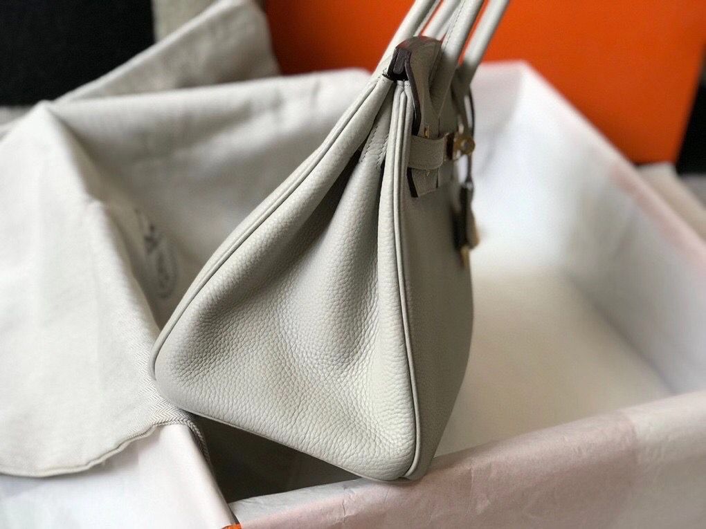 Hermes Birkin 30cm Bag In Pearl Grey Clemence Leather GHW - Image 4