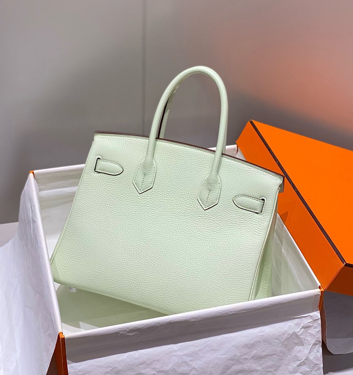 Hermes Birkin 30cm Bag In Vert Fizz Clemence Leather PHW - Image 3