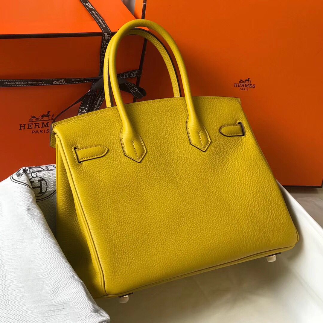 Hermes Birkin 30cm Bag In Yellow Clemence Leather GHW - Image 4