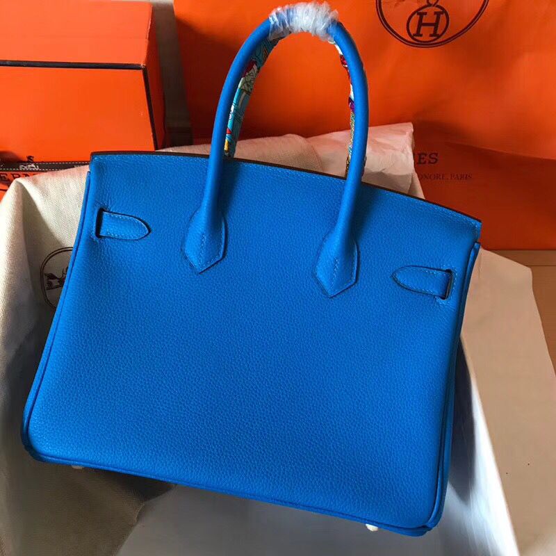 Hermes Birkin 30 Handmade Bag In Blue Clemence Leather - Image 3