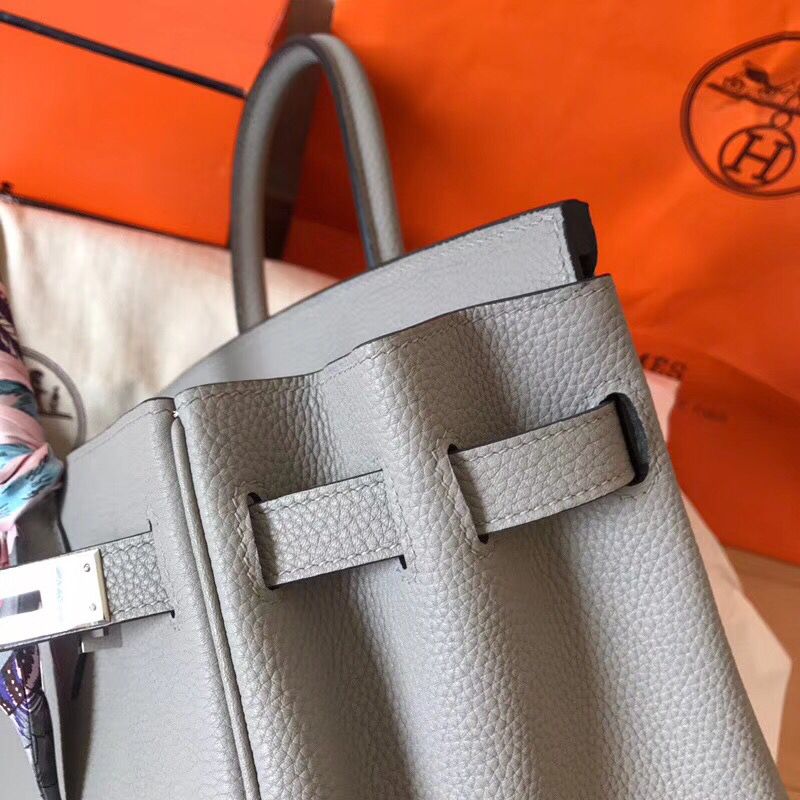 Hermes Birkin 30 Handmade Bag In Pearl Grey Clemence Leather - Image 3