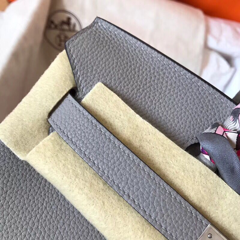 Hermes Birkin 30 Handmade Bag In Pearl Grey Clemence Leather - Image 9