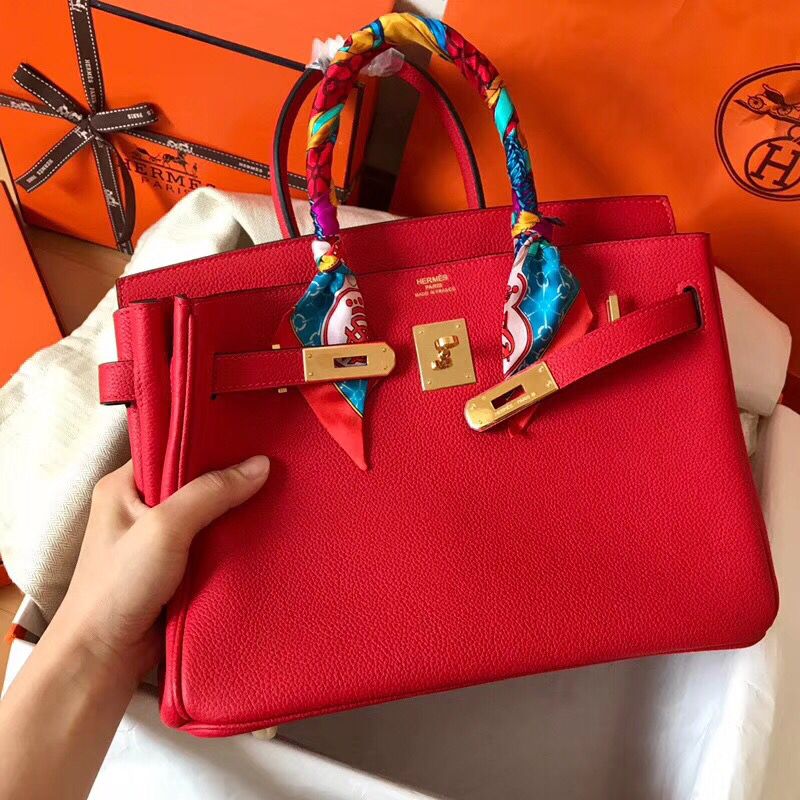 Hermes Birkin 30 Handmade Bag In Red Clemence Leather - Image 4