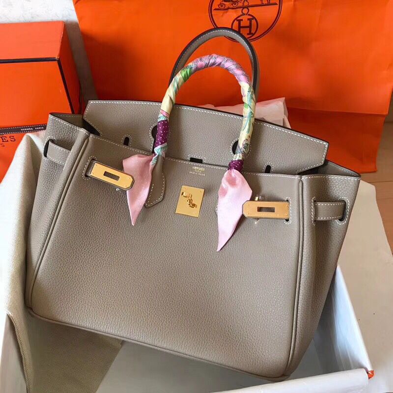 Hermes Birkin 30 Handmade Bag In Grey Clemence Leather - Image 9