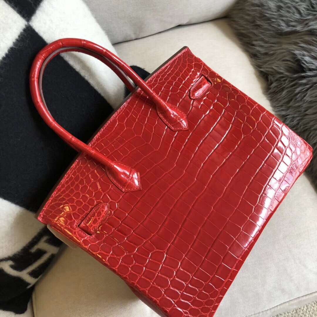 Hermes Birkin 30 Handmade Bag In Red Crocodile Niloticus Shiny - Image 6