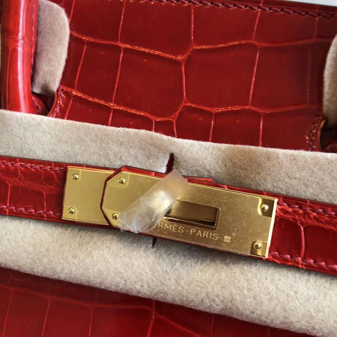 Hermes Birkin 30 Handmade Bag In Red Crocodile Niloticus Shiny - Image 8