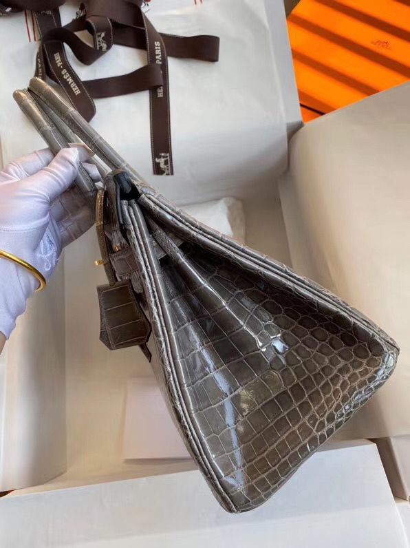 Hermes Birkin 30 Handmade Bag In Taupe Crocodile Niloticus Shiny - Image 6