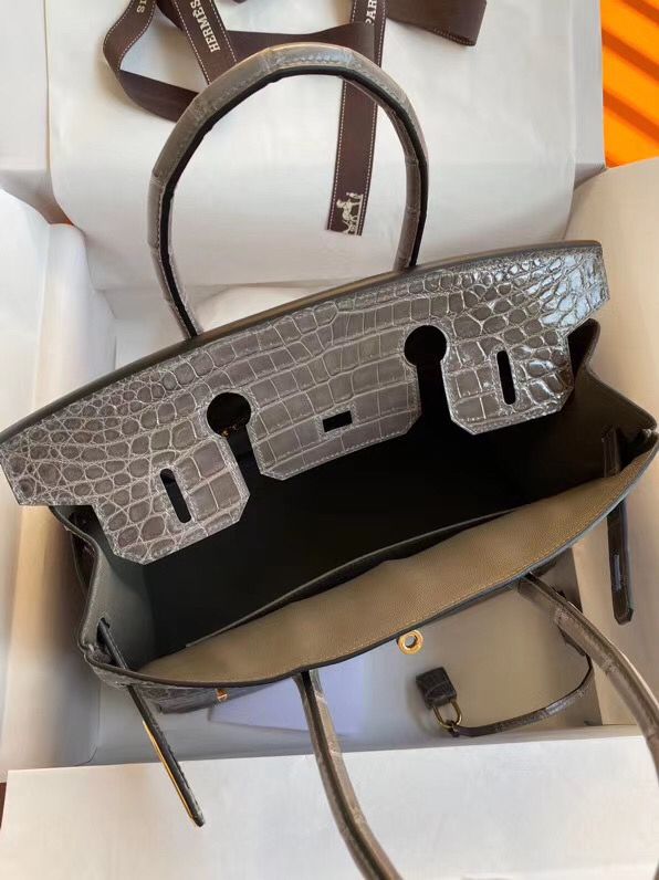 Hermes Birkin 30 Handmade Bag In Taupe Crocodile Niloticus Shiny - Image 7