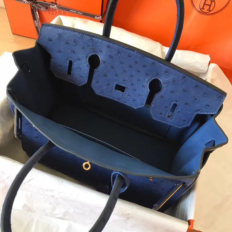 Hermes Birkin 30 Handmade Bag In Blue Ostrich Skin - Image 6