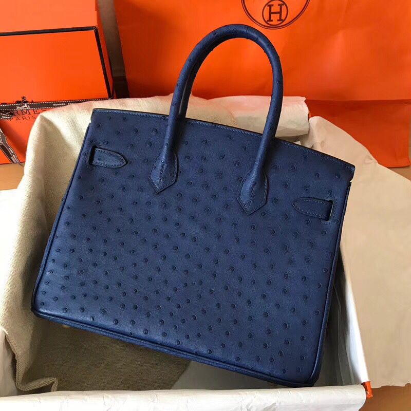Hermes Birkin 30 Handmade Bag In Blue Ostrich Skin - Image 8