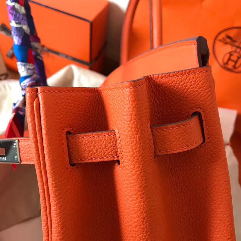 Hermes Birkin 35 Handmade Bag In Orange Clemence Leather - Image 6