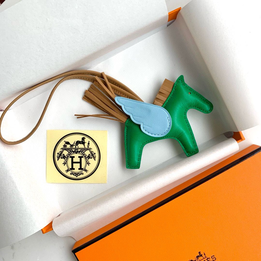 Hermes Rodeo Pegase PM Bag Charm in Menthe/Blue/Biscuit Lambskin - Image 4