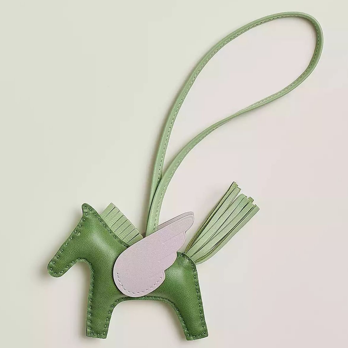 Hermes Rodeo Pegase PM Bag Charm in Vert/Vert Criquet/Mauve Pale Lambskin