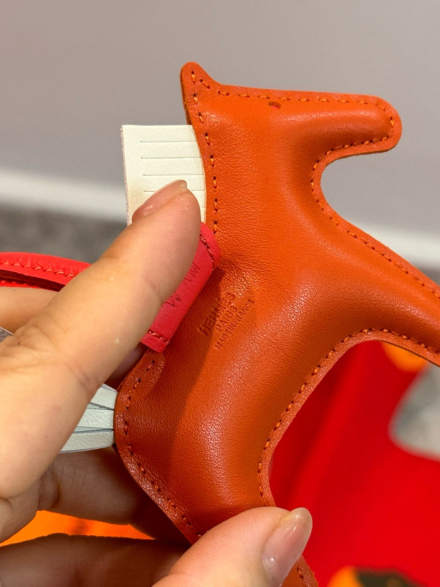 Hermes Rodeo PM Bag Charm in Cornaline/Craie/Rose Lambskin - Image 6