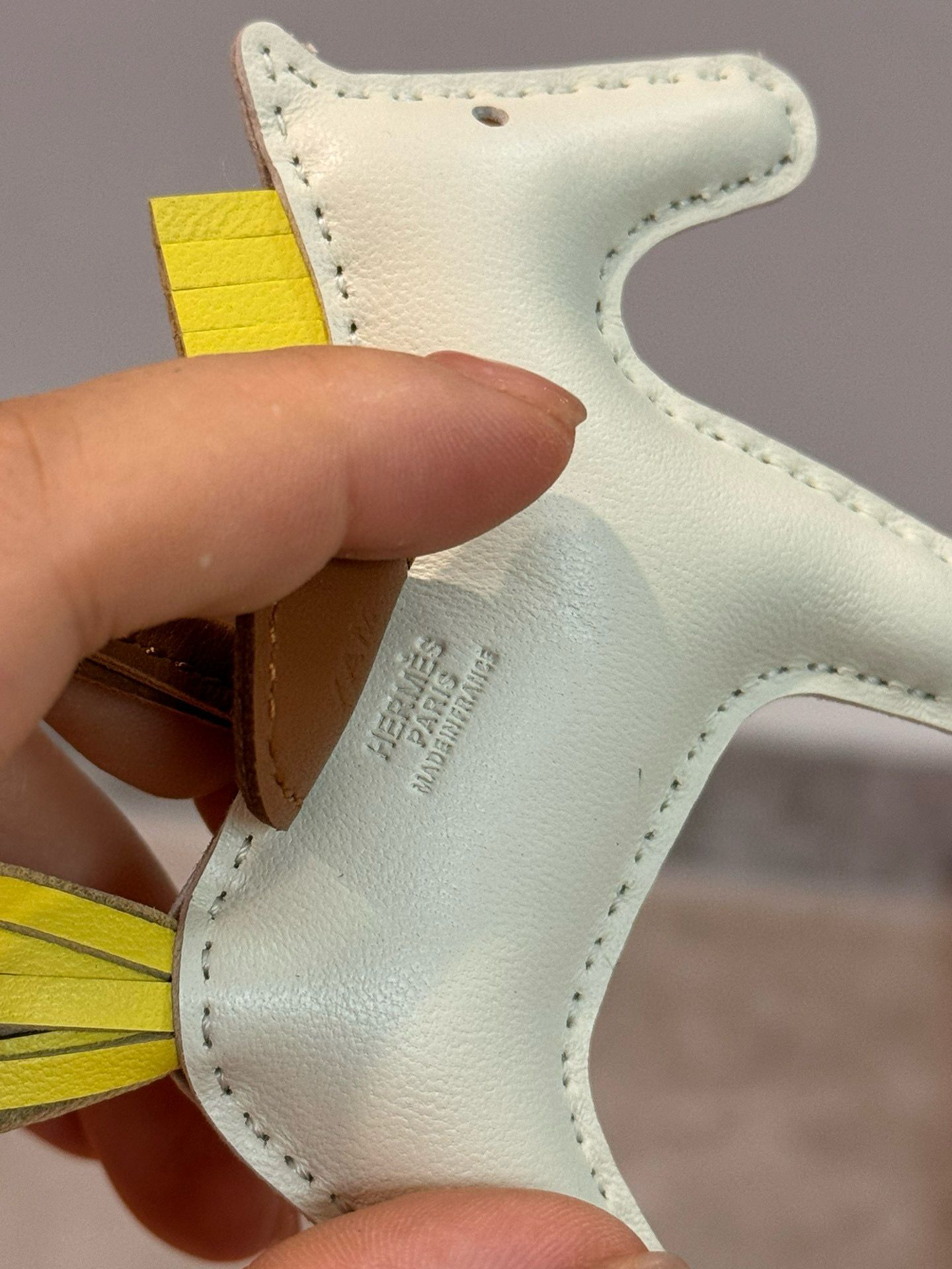 Hermes Rodeo PM Bag Charm in Craie/Yellow/Gold Lambskin - Image 6