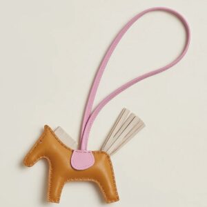 Hermes Rodeo PM Bag Charm in Sesame/Pink/Craie Lambskin