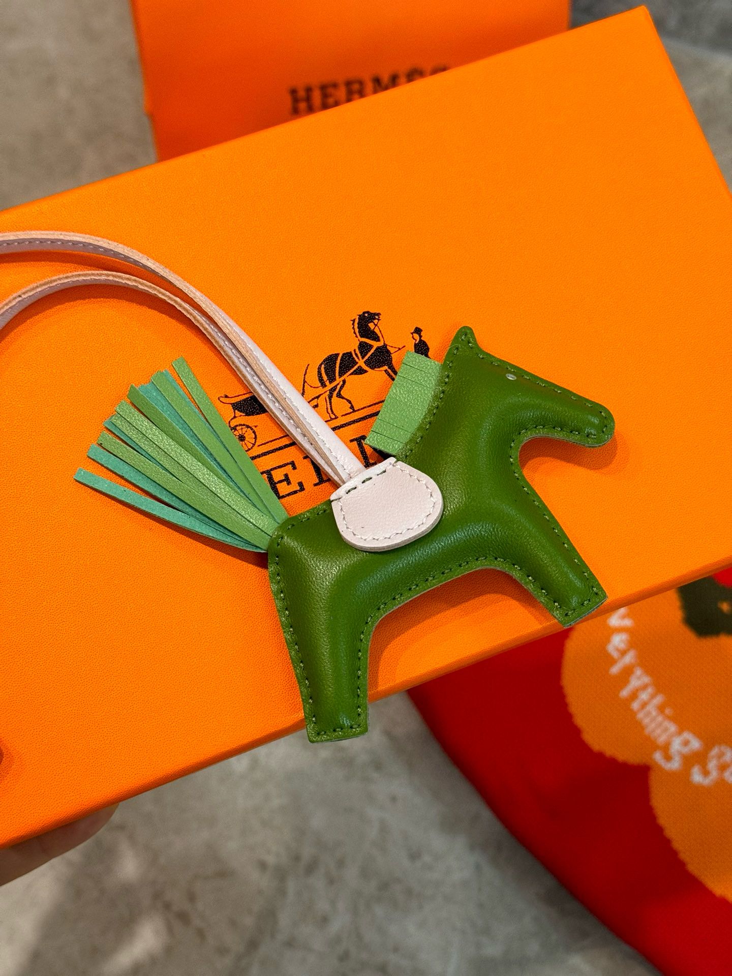 Hermes Rodeo PM Bag Charm in Green/Vert Criquet /Mauve Pale Lambskin - Image 3