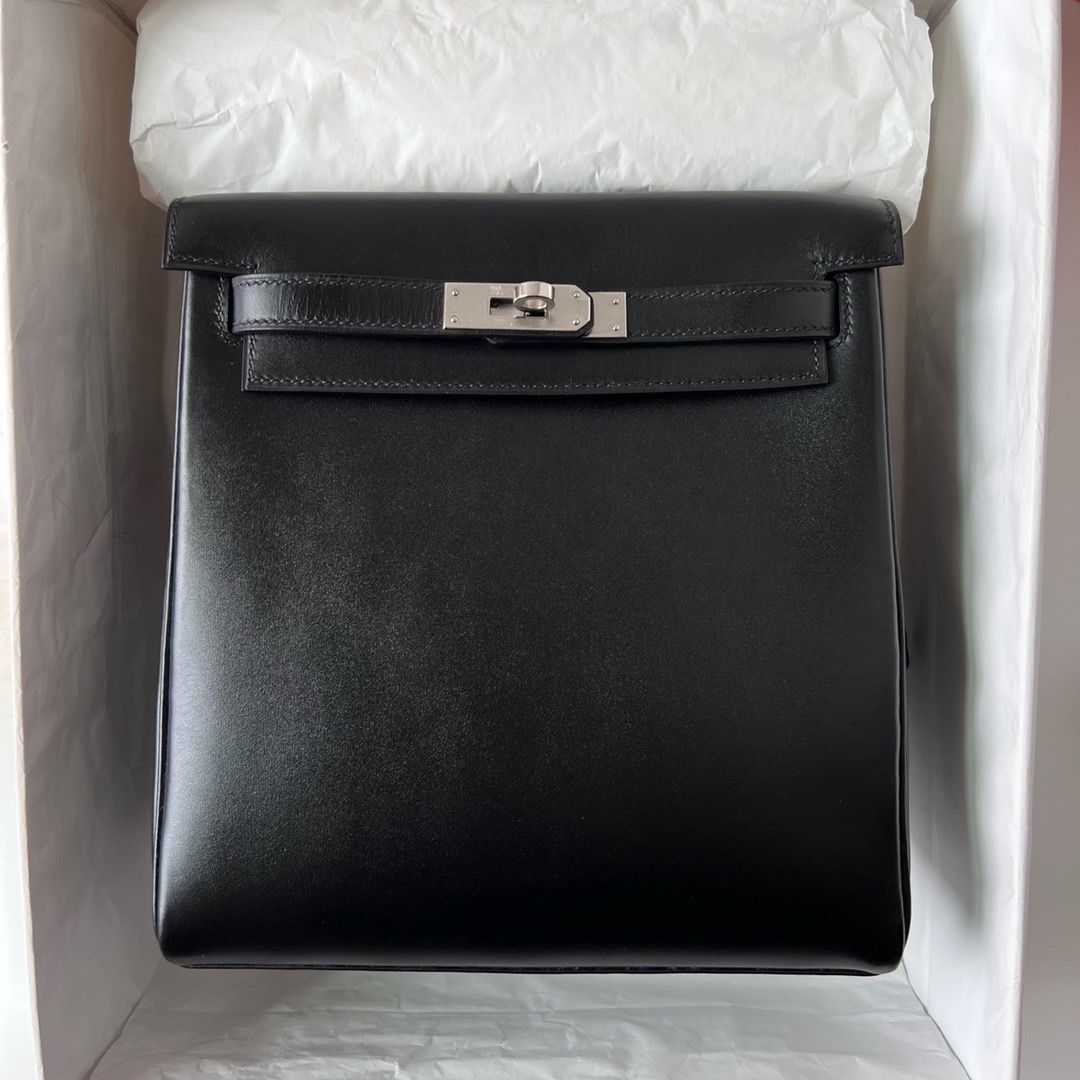 Hermes Kelly Ado Backpack in Black Box Calf Leather - Image 8