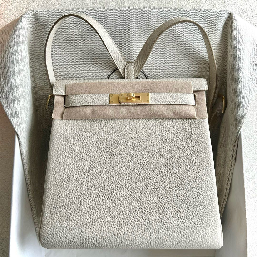Hermes Kelly Ado Backpack in Craie Clemence Leather - Image 4